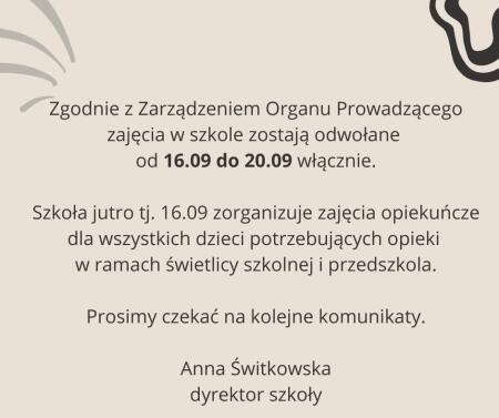 ZAJĘCIA W SZKOŁACH ODWOŁANE